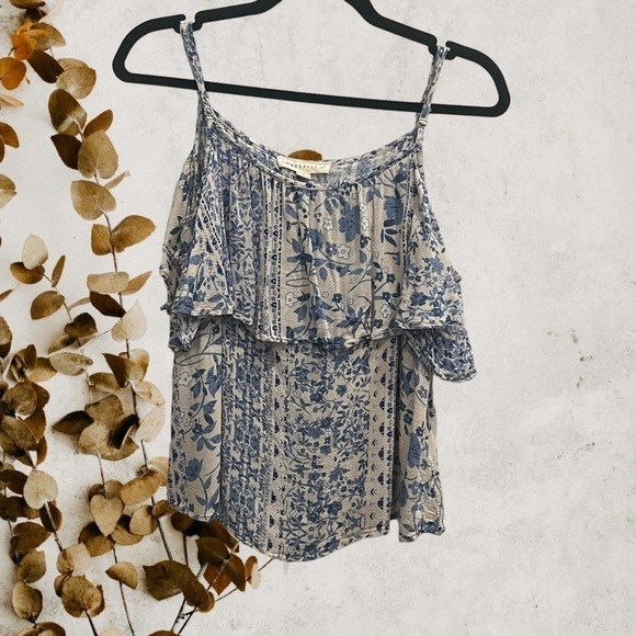 lovestitch Tops - Lovestitch Blue Floral Boho Cottagecore Tank Top Size Small Dainty Regency